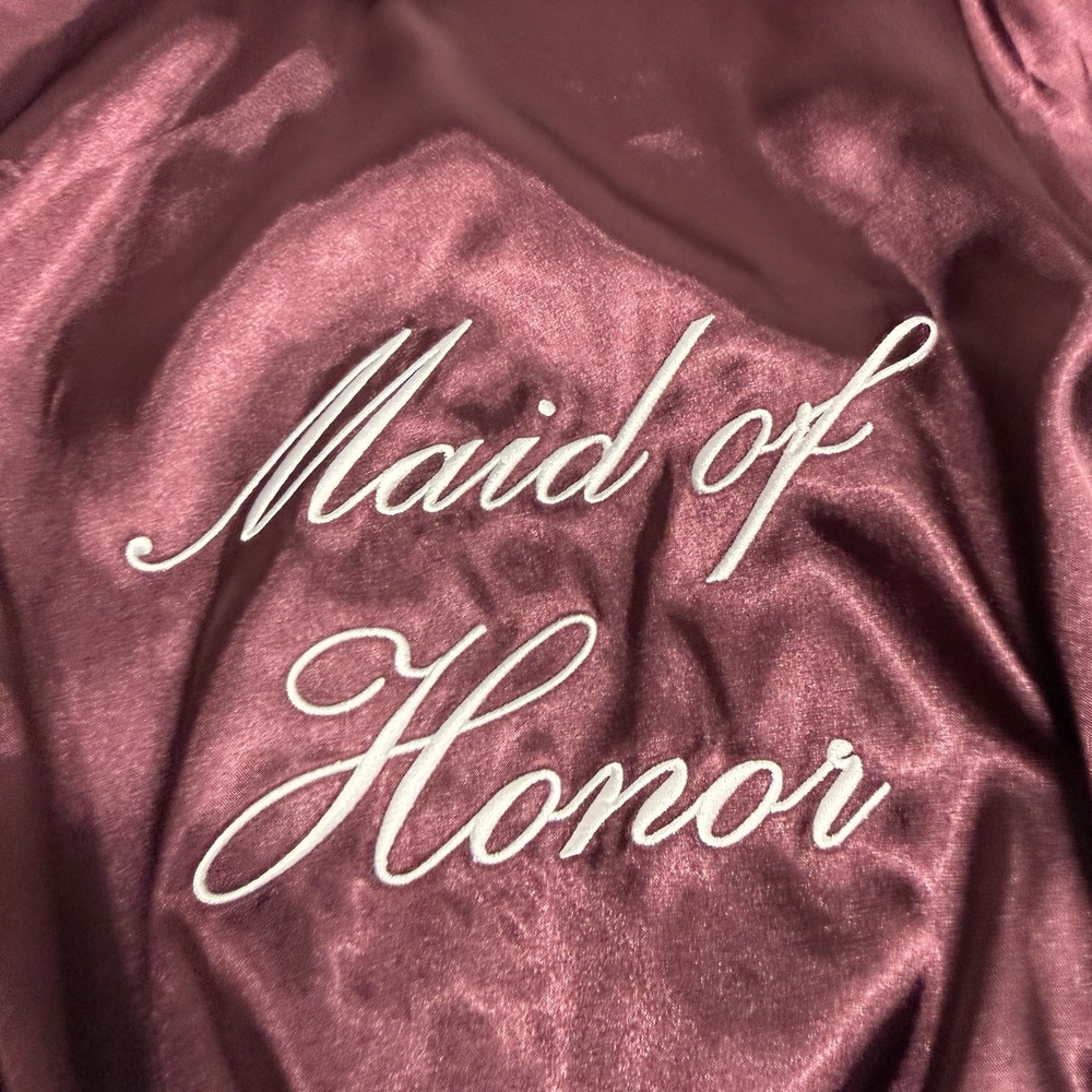 Davids Bridal Satin Silk Burgundy Maid Of Honor Robe Size S NWT - Picture 2 of 6